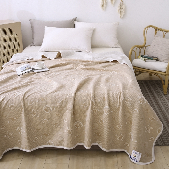 91家纺网 家纺一手货源 找家纺 琪琪阁2023新款提花针织棉夏被盖毯 海星-米驼