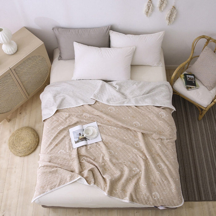 91家纺网 家纺一手货源 找家纺 琪琪阁2023新款提花针织棉夏被盖毯 海星-米驼