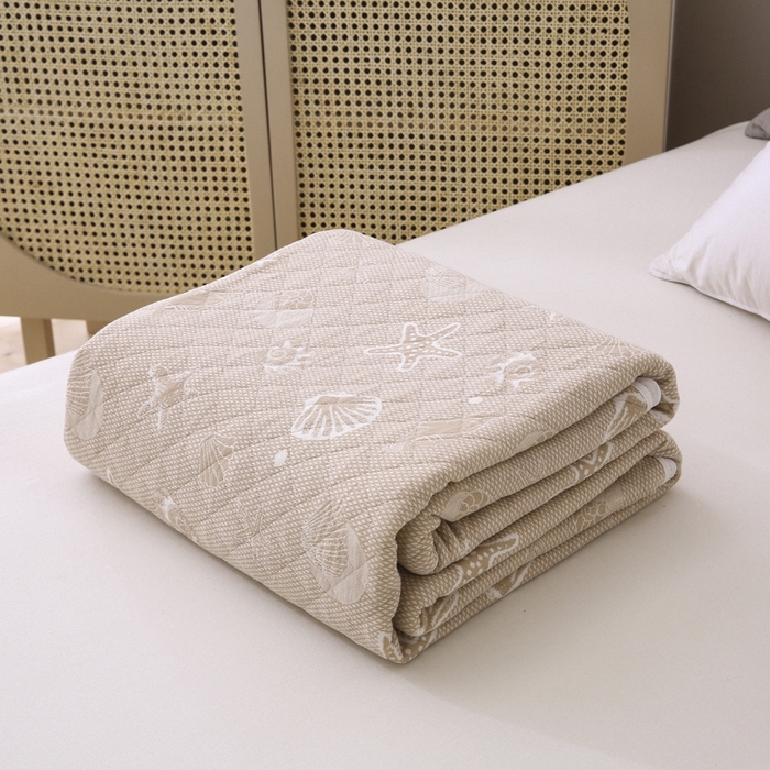 91家纺网 家纺一手货源 找家纺 琪琪阁2023新款提花针织棉夏被盖毯 海星-米驼