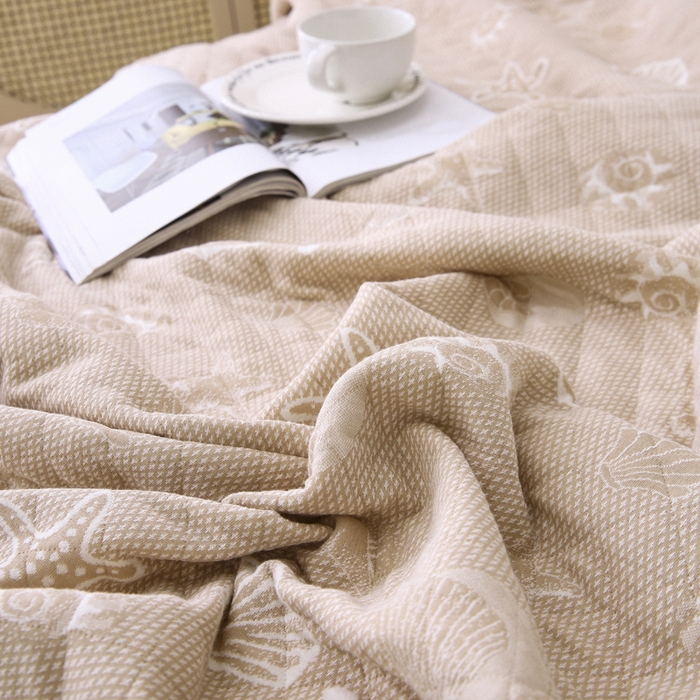 91家纺网 家纺一手货源 找家纺 琪琪阁2023新款提花针织棉夏被盖毯 海星-米驼