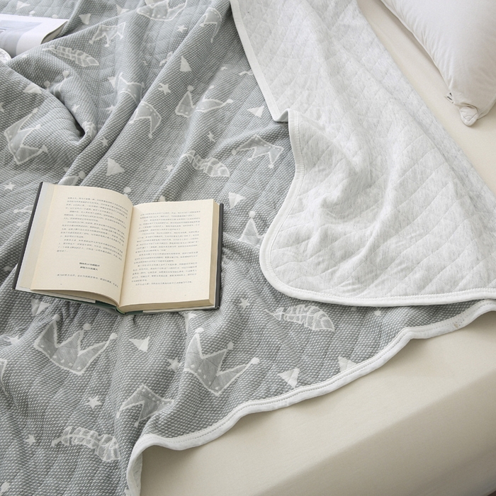 91家纺网 家纺一手货源 找家纺 琪琪阁2023新款提花针织棉夏被盖毯 皇冠-绿