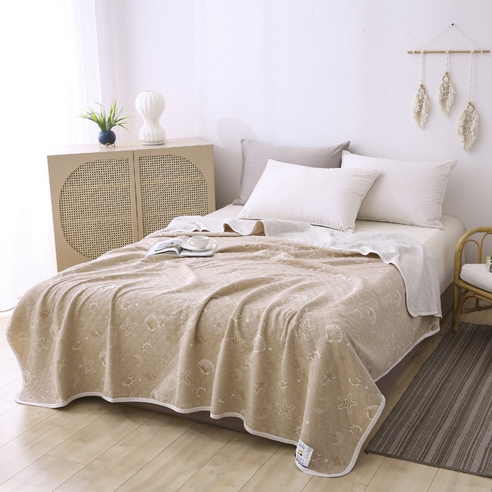 91家纺网 家纺一手货源 找家纺 琪琪阁2023新款提花针织棉夏被盖毯 海星-米驼