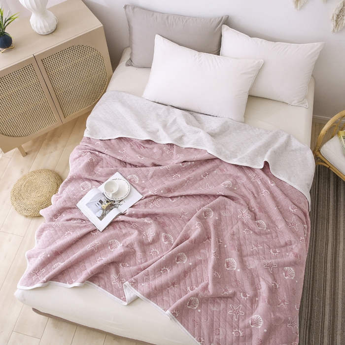 91家纺网 家纺一手货源 找家纺 琪琪阁2023新款提花针织棉夏被盖毯 海星-豆沙