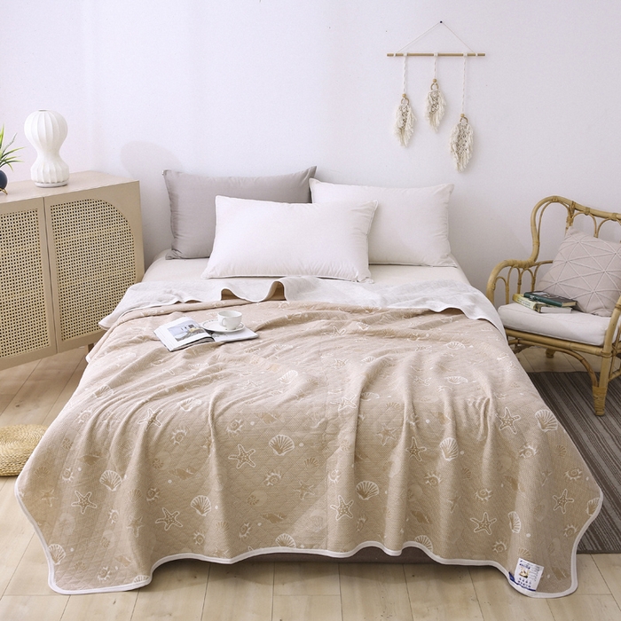 91家纺网 家纺一手货源 找家纺 琪琪阁2023新款提花针织棉夏被盖毯 海星-米驼