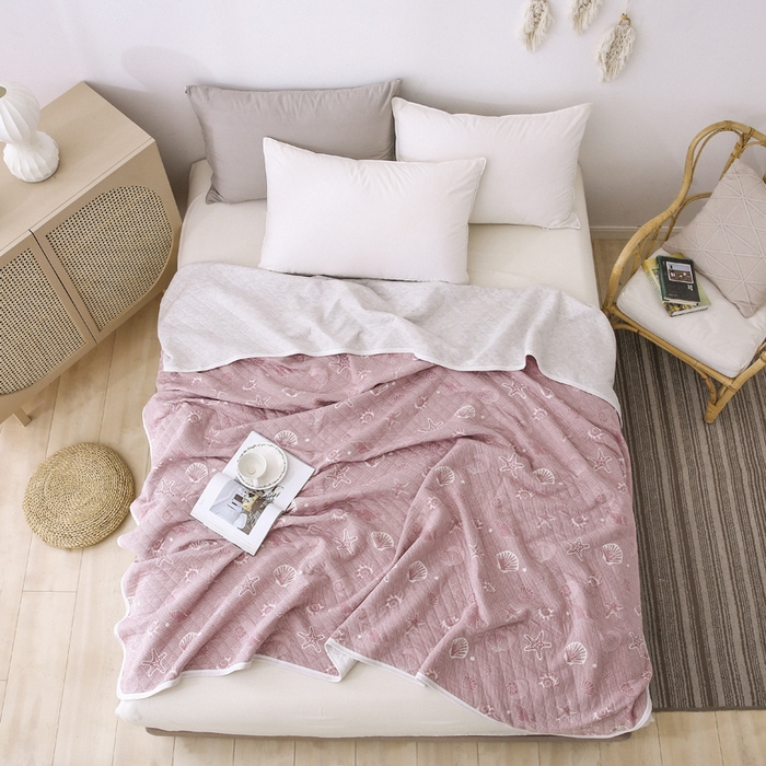 91家纺网 家纺一手货源 找家纺 琪琪阁2023新款提花针织棉夏被盖毯 海星-豆沙