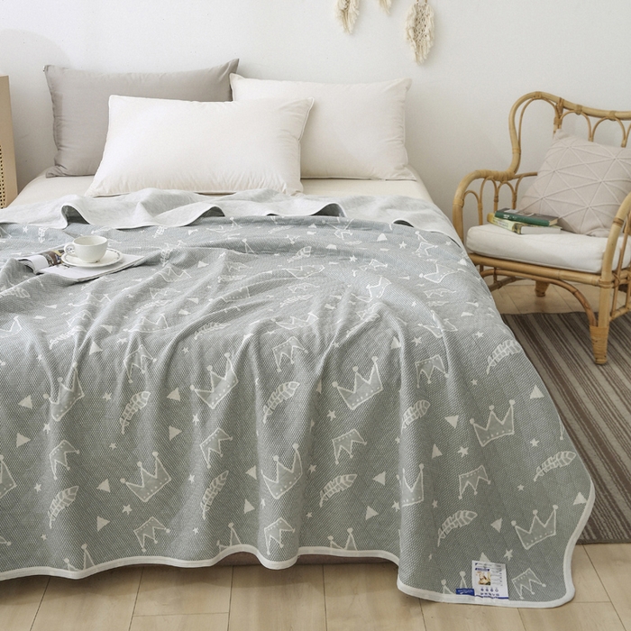 91家纺网 家纺一手货源 找家纺 琪琪阁2023新款提花针织棉夏被盖毯 皇冠-绿