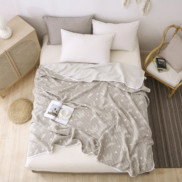 91家纺网 家纺一手货源 找家纺 琪琪阁2023新款提花针织棉夏被盖毯 皇冠-绿