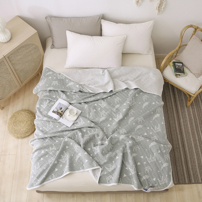 91家纺网 家纺一手货源 找家纺 琪琪阁2023新款提花针织棉夏被盖毯 皇冠-绿