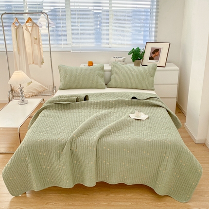 2023全棉色织水洗棉抗菌床盖纯棉多功能床单 抹茶绿