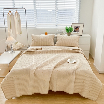 2023全棉色织水洗棉抗菌床盖纯棉多功能床单 奶咖色