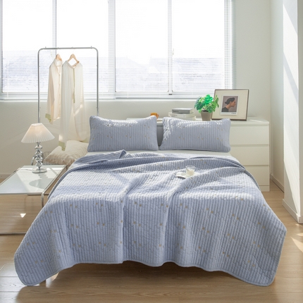 2023全棉色织水洗棉抗菌床盖纯棉多功能床单 奶雾蓝