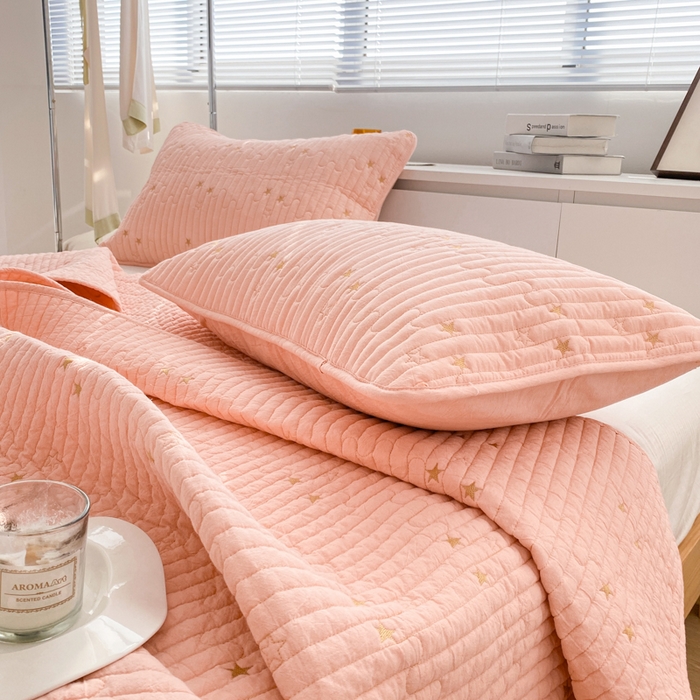 91家纺网 家纺一手货源 找家纺 2023全棉色织水洗棉抗菌床盖纯棉多功能床单 珊瑚粉