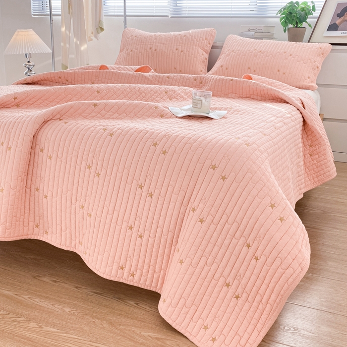 91家纺网 家纺一手货源 找家纺 2023全棉色织水洗棉抗菌床盖纯棉多功能床单 珊瑚粉