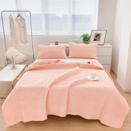 2023全棉色织水洗棉抗菌床盖纯棉多功能床单 珊瑚粉