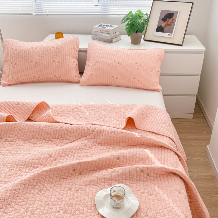 91家纺网 家纺一手货源 找家纺 2023全棉色织水洗棉抗菌床盖纯棉多功能床单 珊瑚粉