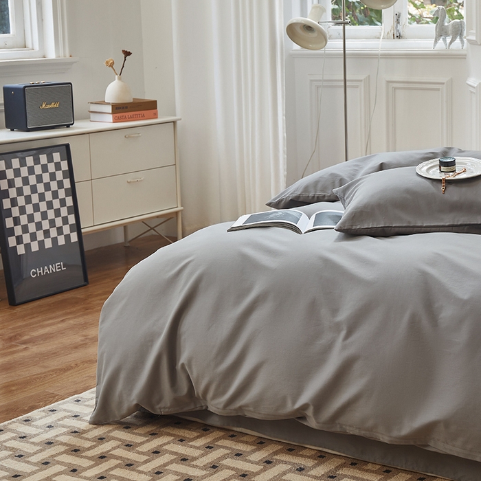 91家纺网 家纺一手货源 找家纺 怡家居 2023新款全棉100支磨毛四件套 铂金灰