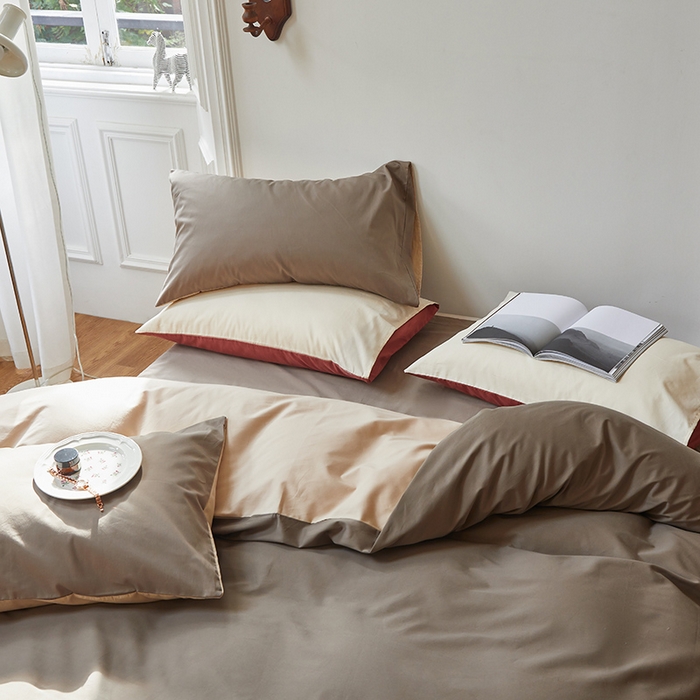 91家纺网 家纺一手货源 找家纺 怡家居 2023新款全棉100支磨毛四件套 暗咖-浅咖其