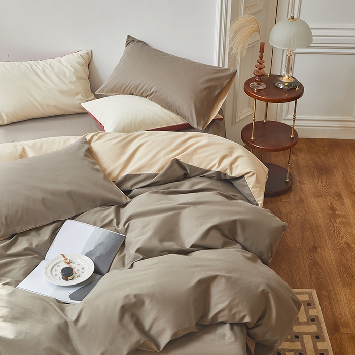 91家纺网 家纺一手货源 找家纺 怡家居 2023新款全棉100支磨毛四件套 暗咖-浅咖其