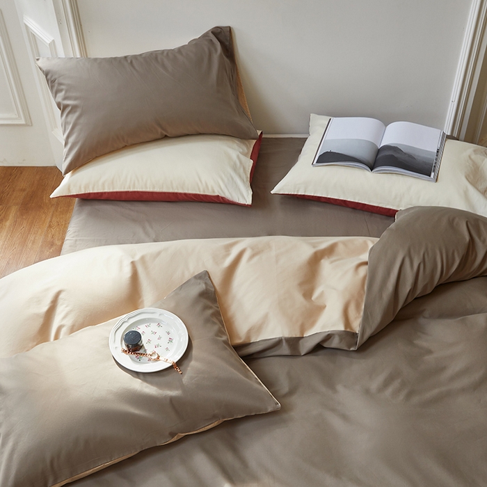 91家纺网 家纺一手货源 找家纺 怡家居 2023新款全棉100支磨毛四件套 暗咖-浅咖其