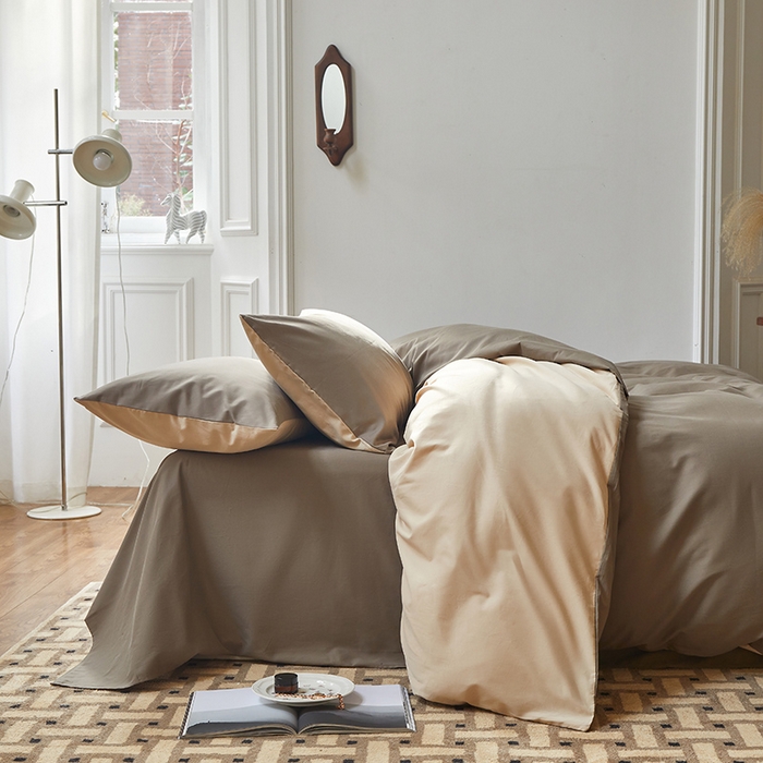 91家纺网 家纺一手货源 找家纺 怡家居 2023新款全棉100支磨毛四件套 暗咖-浅咖其