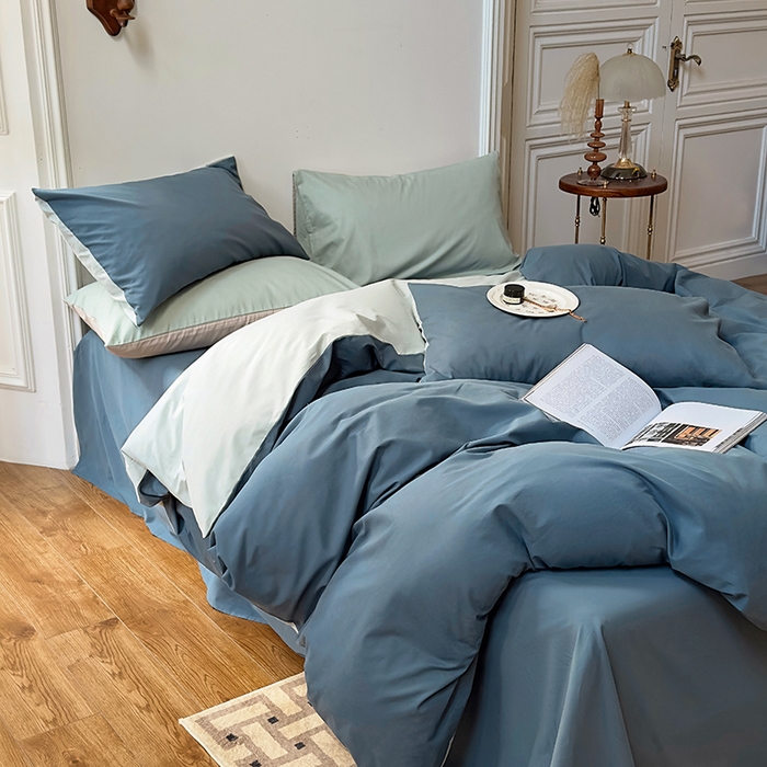 91家纺网 家纺一手货源 找家纺 怡家居 2023新款全棉100支磨毛四件套 南非蓝-薄荷绿