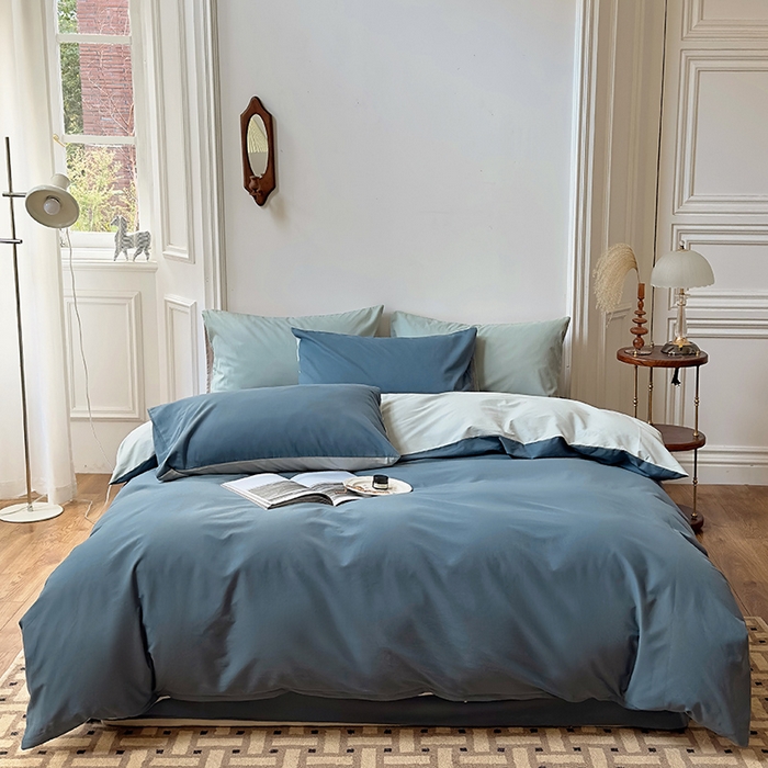 91家纺网 家纺一手货源 找家纺 怡家居 2023新款全棉100支磨毛四件套 南非蓝-薄荷绿