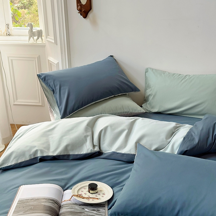 91家纺网 家纺一手货源 找家纺 怡家居 2023新款全棉100支磨毛四件套 南非蓝-薄荷绿