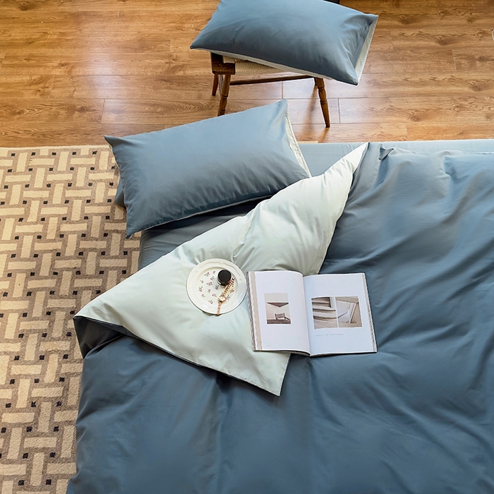 91家纺网 家纺一手货源 找家纺 怡家居 2023新款全棉100支磨毛四件套 南非蓝-薄荷绿