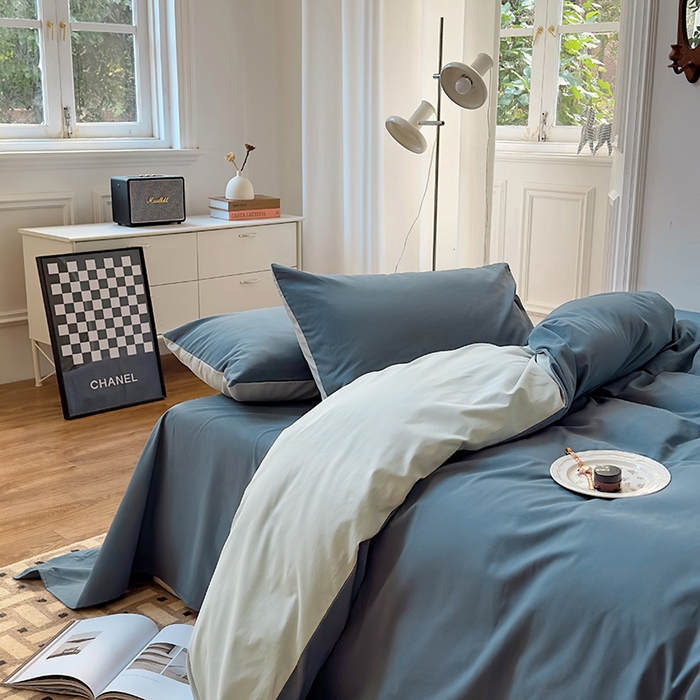 91家纺网 家纺一手货源 找家纺 怡家居 2023新款全棉100支磨毛四件套 南非蓝-薄荷绿