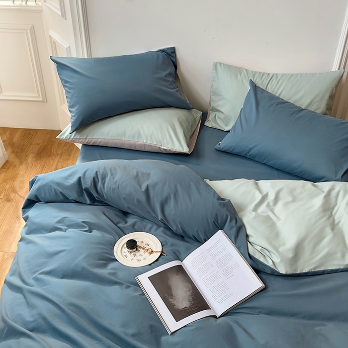 91家纺网 家纺一手货源 找家纺 怡家居 2023新款全棉100支磨毛四件套 南非蓝-薄荷绿