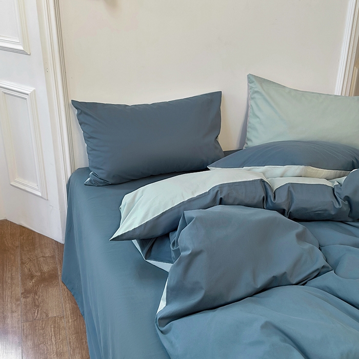 91家纺网 家纺一手货源 找家纺 怡家居 2023新款全棉100支磨毛四件套 南非蓝-薄荷绿