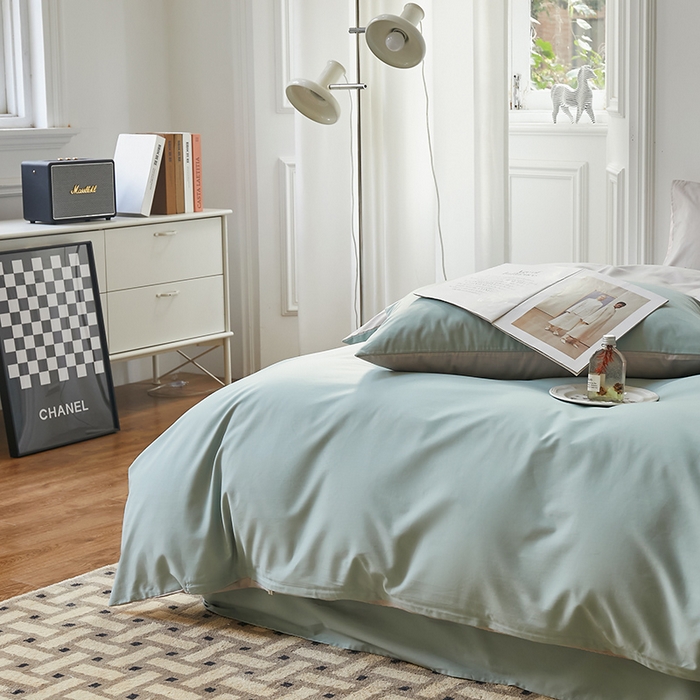 91家纺网 家纺一手货源 找家纺 怡家居 2023新款全棉100支磨毛四件套 松子绿灰