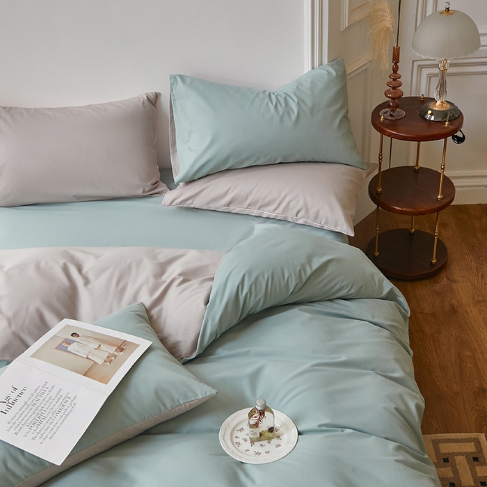 91家纺网 家纺一手货源 找家纺 怡家居 2023新款全棉100支磨毛四件套 松子绿灰