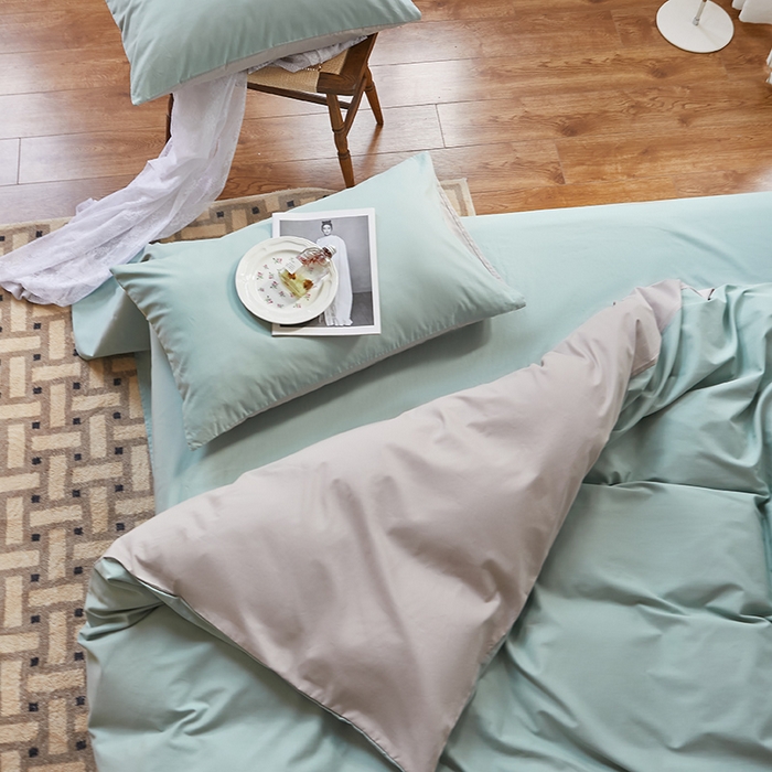 91家纺网 家纺一手货源 找家纺 怡家居 2023新款全棉100支磨毛四件套 松子绿灰