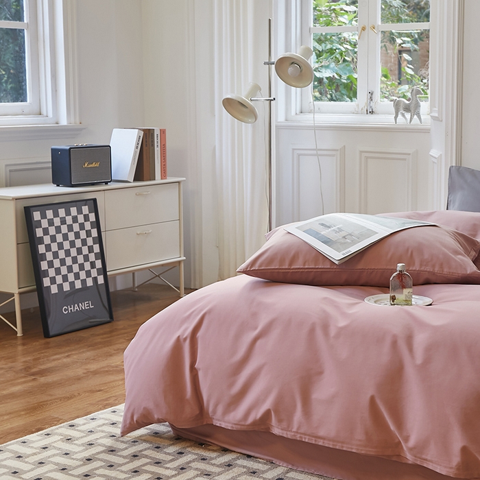 91家纺网 家纺一手货源 找家纺 怡家居 2023新款全棉100支磨毛四件套 藕粉