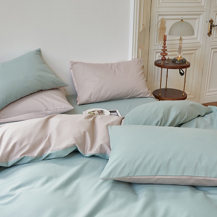 91家纺网 家纺一手货源 找家纺 怡家居 2023新款全棉100支磨毛四件套 松子绿灰