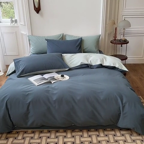 91家纺网 家纺一手货源 找家纺 怡家居 2023新款全棉100支磨毛四件套 南非蓝