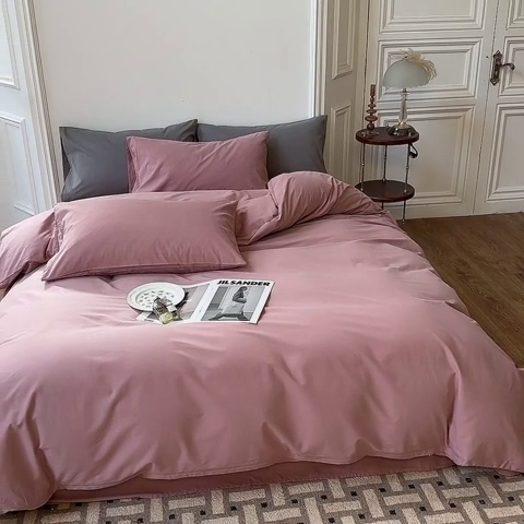 91家纺网 家纺一手货源 找家纺 怡家居 2023新款全棉100支磨毛四件套 藕粉