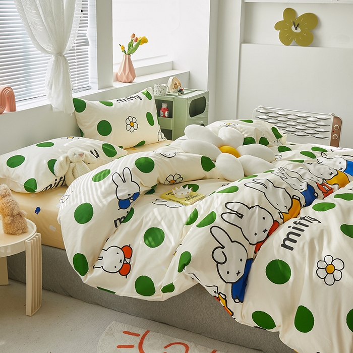 91家纺网 家纺一手货源 找家纺 怡家居  2023新款全棉米菲兔四件套 波点米菲