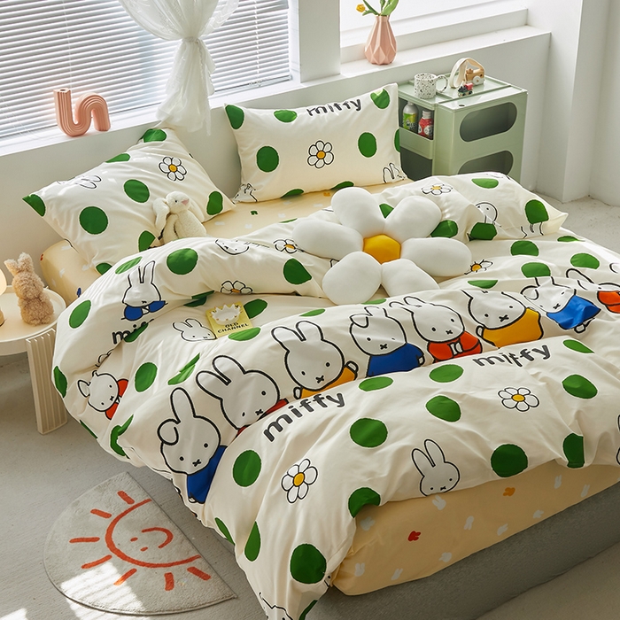 91家纺网 家纺一手货源 找家纺 怡家居  2023新款全棉米菲兔四件套 波点米菲