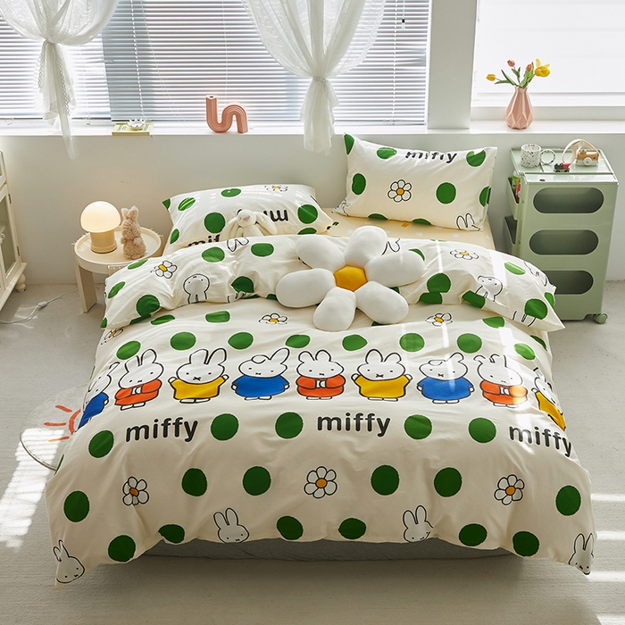 91家纺网 家纺一手货源 找家纺 怡家居  2023新款全棉米菲兔四件套 波点米菲