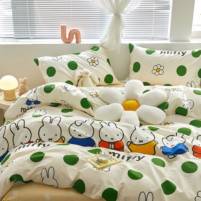 91家纺网 家纺一手货源 找家纺 怡家居  2023新款全棉米菲兔四件套 波点米菲