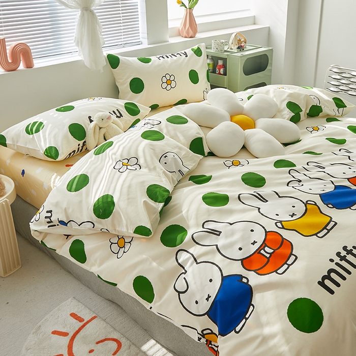 91家纺网 家纺一手货源 找家纺 怡家居  2023新款全棉米菲兔四件套 波点米菲