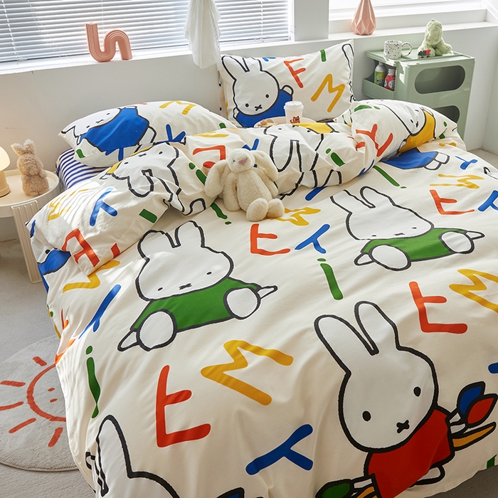 91家纺网 家纺一手货源 找家纺 怡家居  2023新款全棉米菲兔四件套 多彩米菲