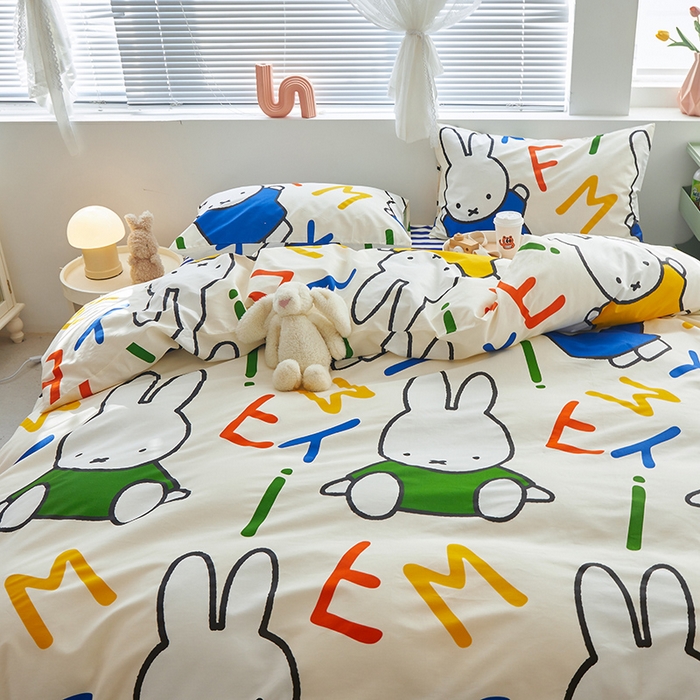 91家纺网 家纺一手货源 找家纺 怡家居  2023新款全棉米菲兔四件套 多彩米菲