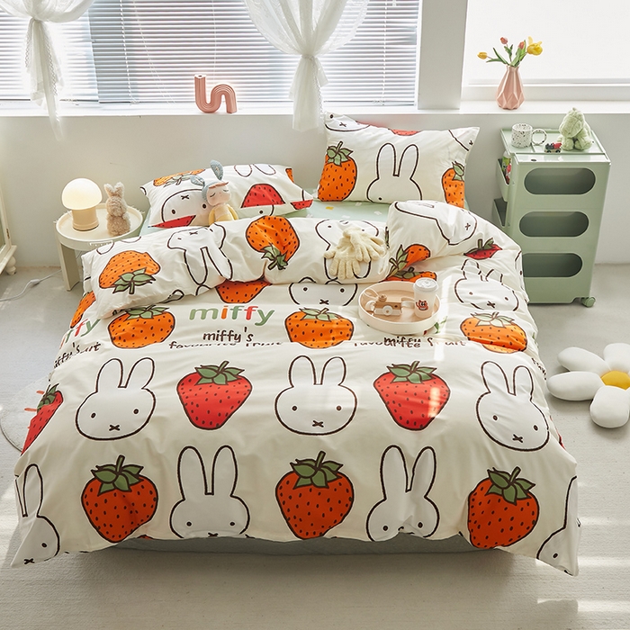 91家纺网 家纺一手货源 找家纺 怡家居  2023新款全棉米菲兔四件套 草莓米菲