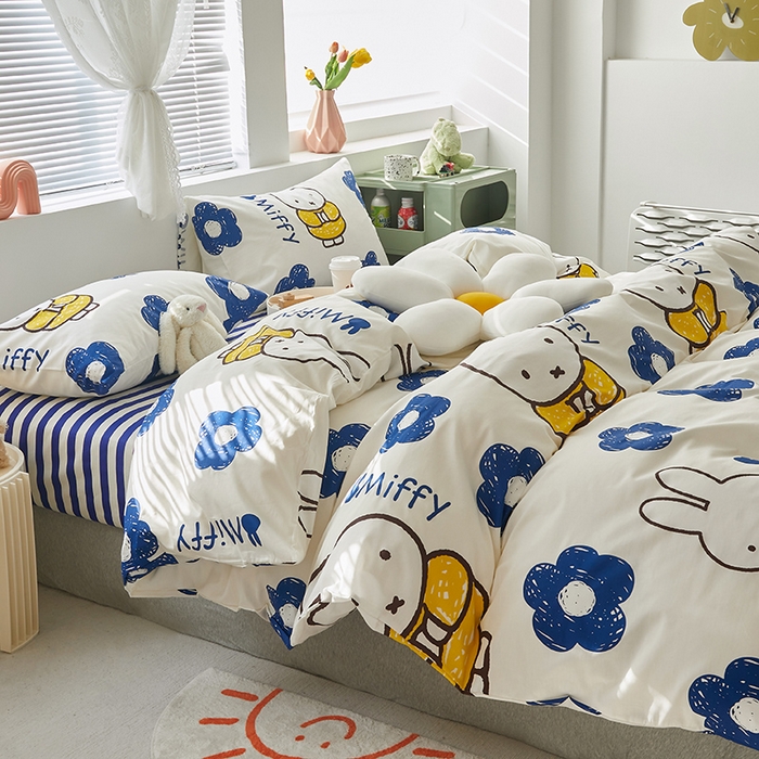 91家纺网 家纺一手货源 找家纺 怡家居  2023新款全棉米菲兔四件套 花朵米菲