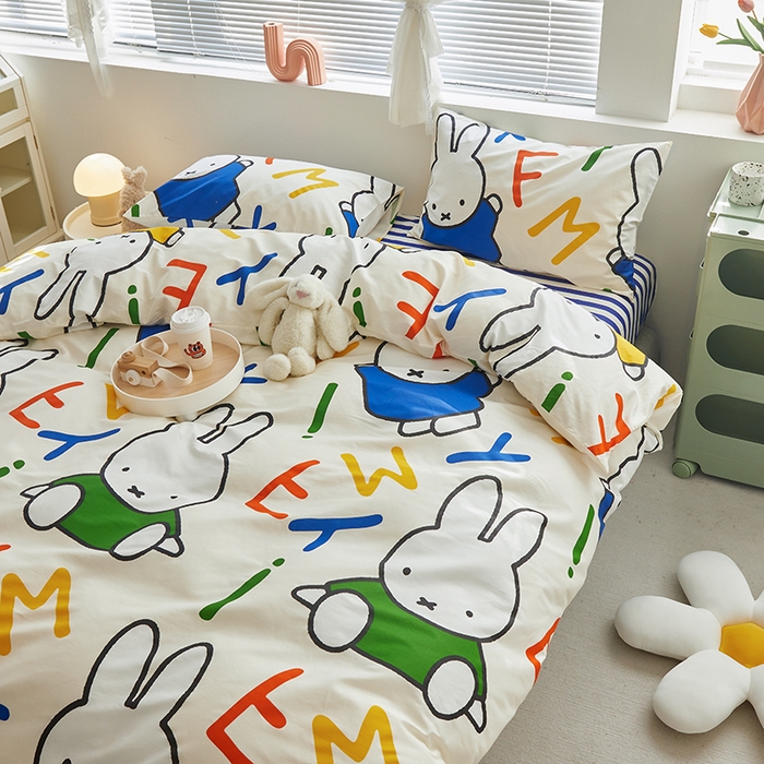 91家纺网 家纺一手货源 找家纺 怡家居  2023新款全棉米菲兔四件套 多彩米菲