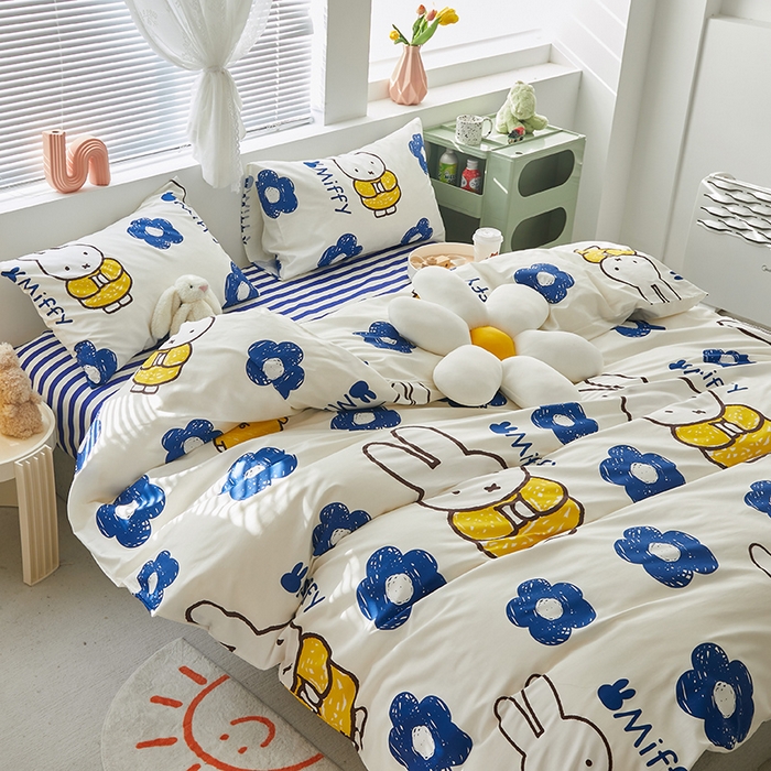 91家纺网 家纺一手货源 找家纺 怡家居  2023新款全棉米菲兔四件套 花朵米菲