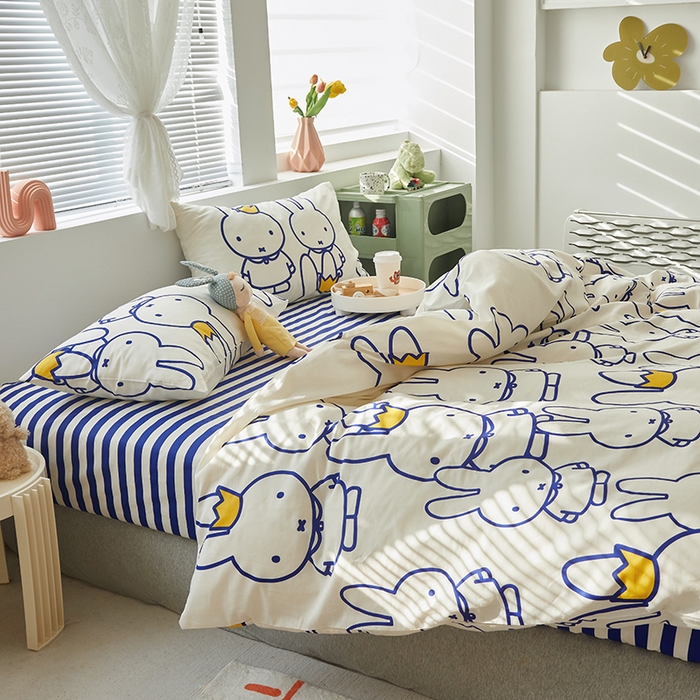 91家纺网 家纺一手货源 找家纺 怡家居  2023新款全棉米菲兔四件套 皇冠米菲